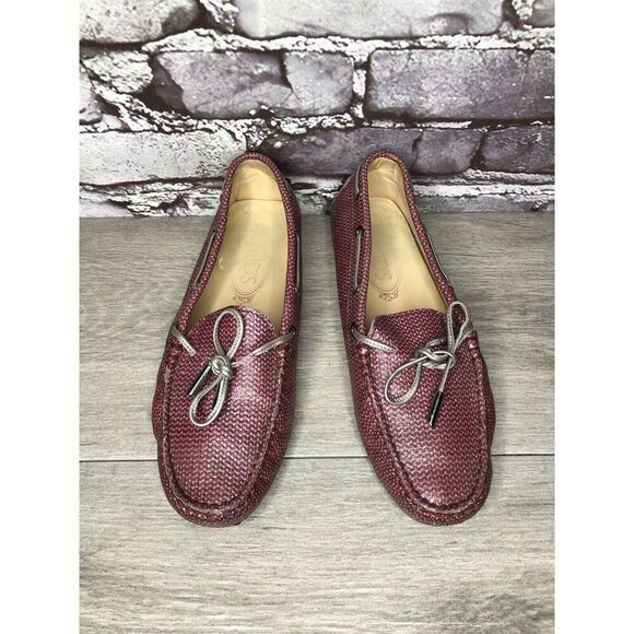 TODS Pink Metallic Leather Moccasins Driver Loafers Flats Women Sz 35.5EU/5M US - Picture 11 of 16